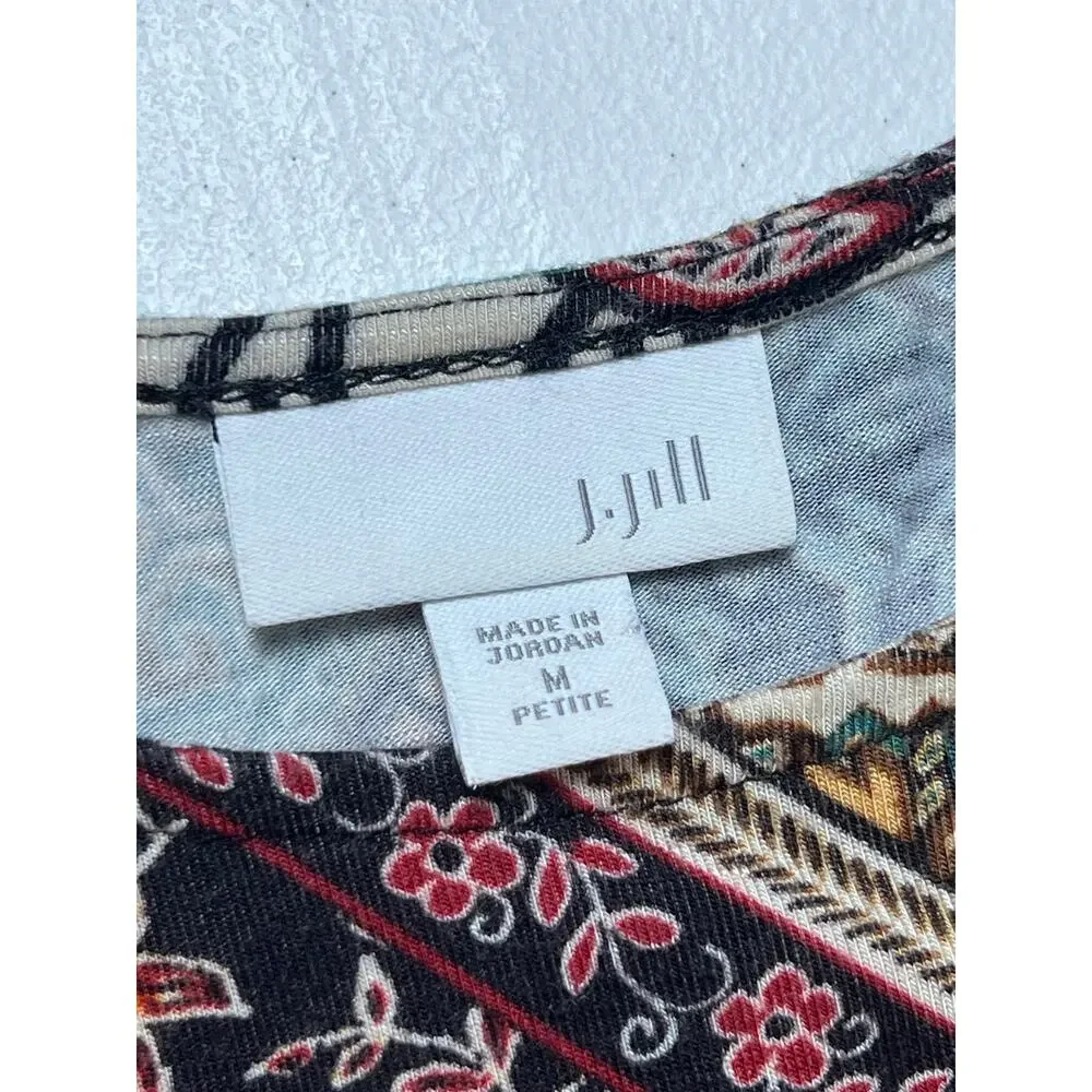 J JILL Womens Boho Patchwork Floral Maxi Dress Sz M Pockets Stretch Knit Cottage - Picture 3 of 8